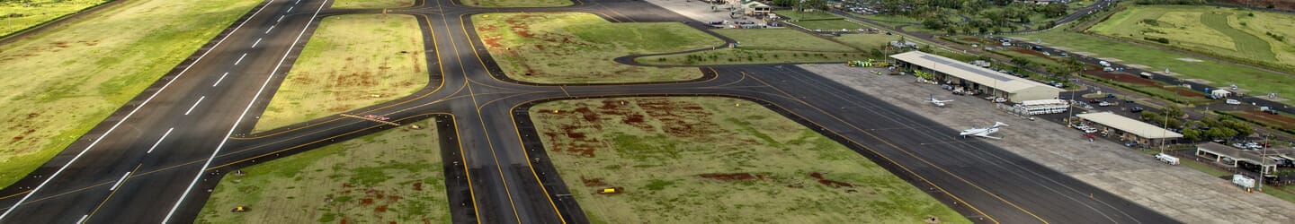 Aerial view of small rural airport runways